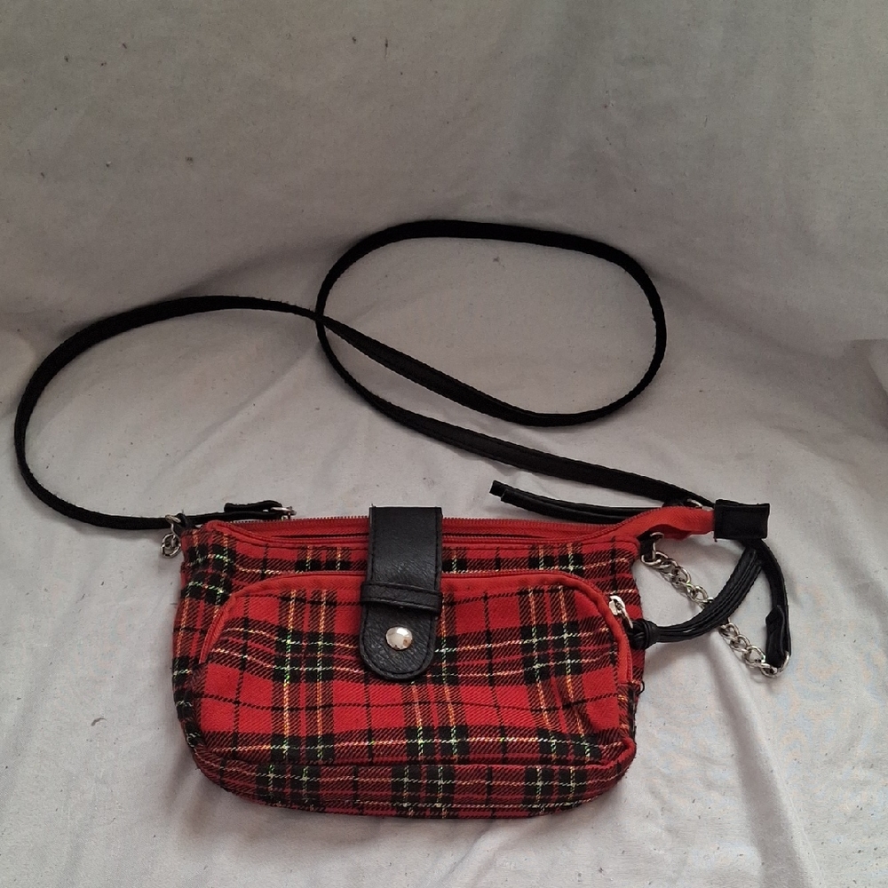 Plaid Crossbody Bag - Red and Black